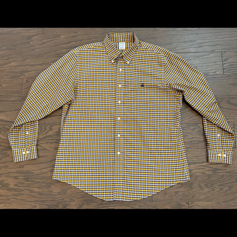 Brooks Brothers “The Original Polo Shirt” Orange/Blue Plaid Oxford Shirt-Size XL